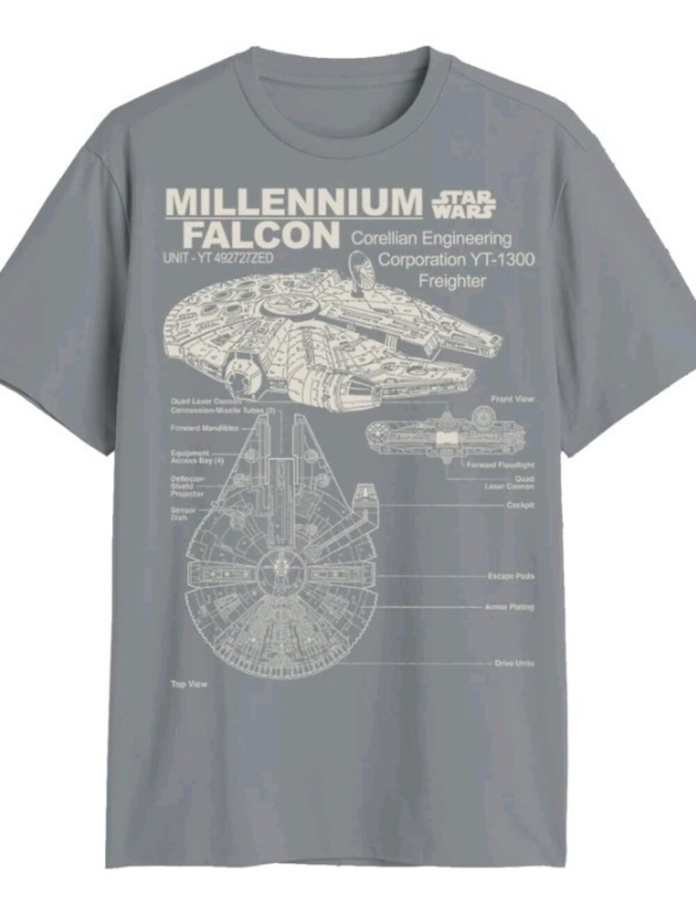 Mad Engine Star Wars Millennium Falcon Blueprint T-Shirt Charcoal Gray Menβs M